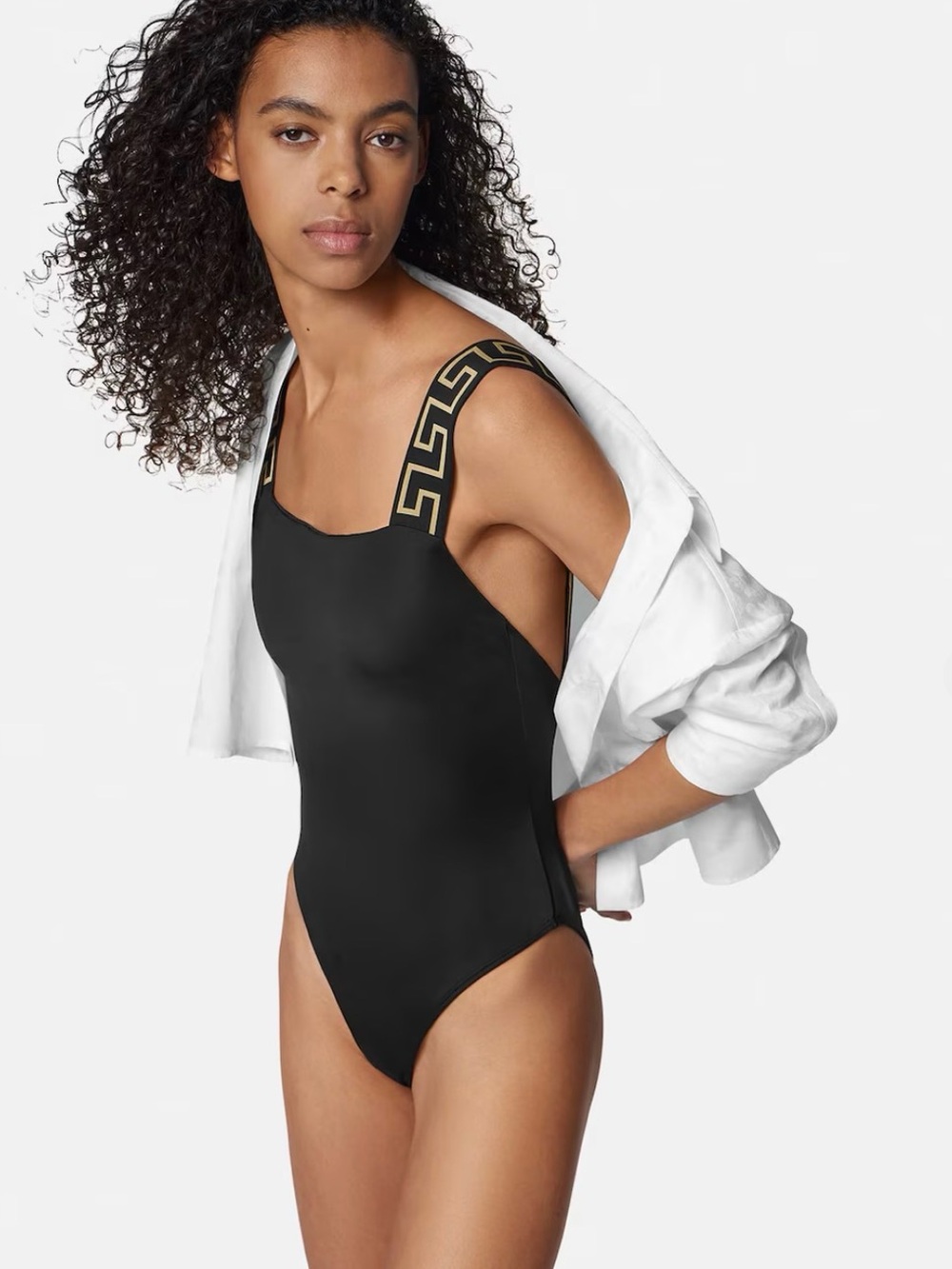 Versace ECONYL® Black One-Piece Swimsuit with Gold Straps
